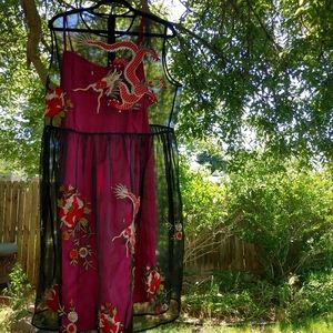 Asos sheer embroidered dragon and flower skater dress ~ 14
